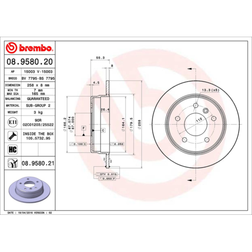 Brembo Disc Brake Rotor - 08.9580.21