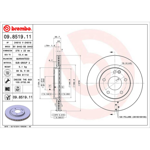 Brembo Disc Brake Rotor Front - 09.8519.11