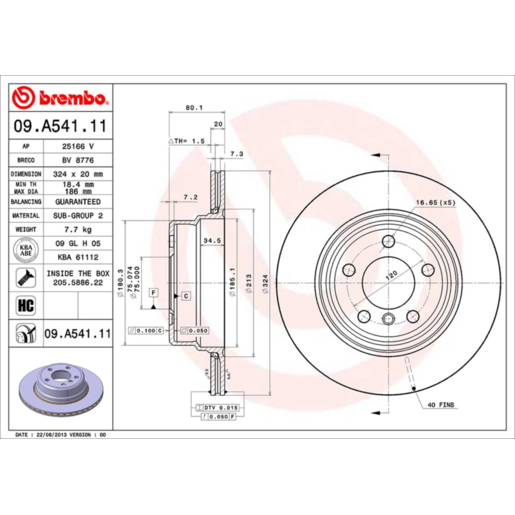 Brembo Disc Brake Rotor Rear - 09.A541.11