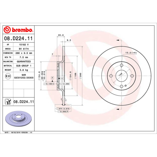 Brembo Disc Brake Rotor Rear - 08.D224.11