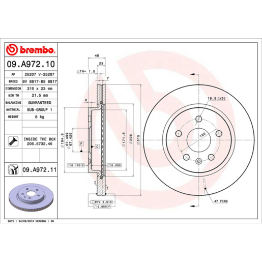 Brembo Disc Brake Rotor Rear - 09.A972.11