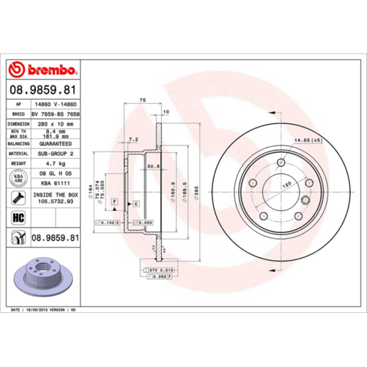 Brembo Disc Brake Rotor Rear - 08.9859.81