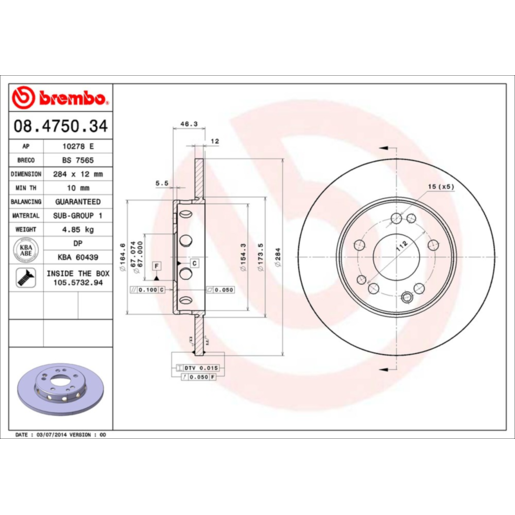 Brembo Disc Brake Rotor Front - 08.4750.34