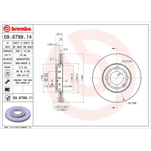 Brembo Disc Brake Rotor Front - 09.6799.11