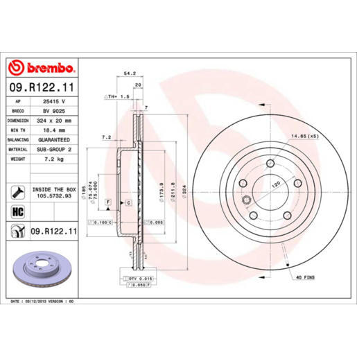 Brembo Disc Brake Rotor Rear - 09.R122.11