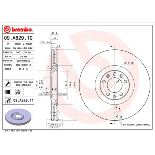 Brembo Disc Brake Rotor Front - 09.A829.11