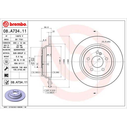 Brembo Disc Brake Rotor Rear - 08.A734.11