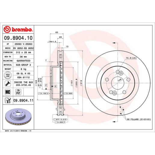 Brembo Disc Brake Rotor Front - 09.8904.11