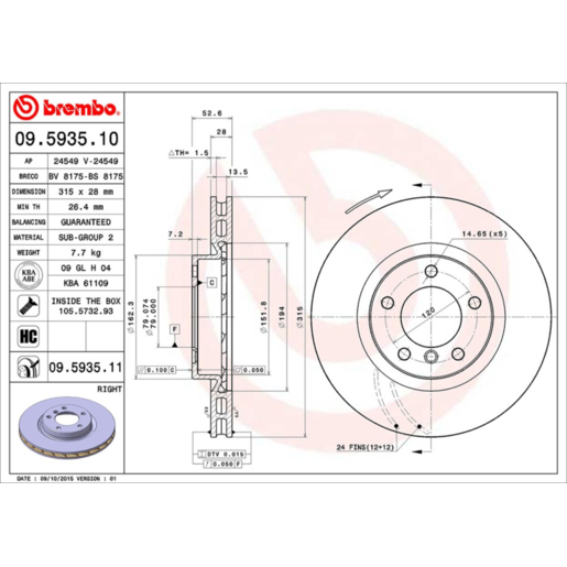 Brembo Disc Brake Rotor Front - 09.5935.11