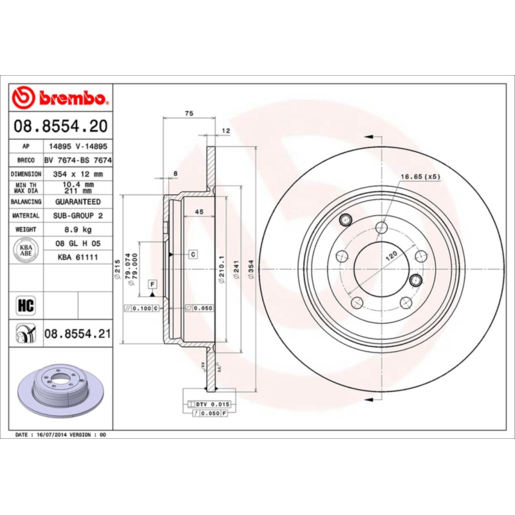 Brembo Disc Brake Rotor Rear - 08.8554.21