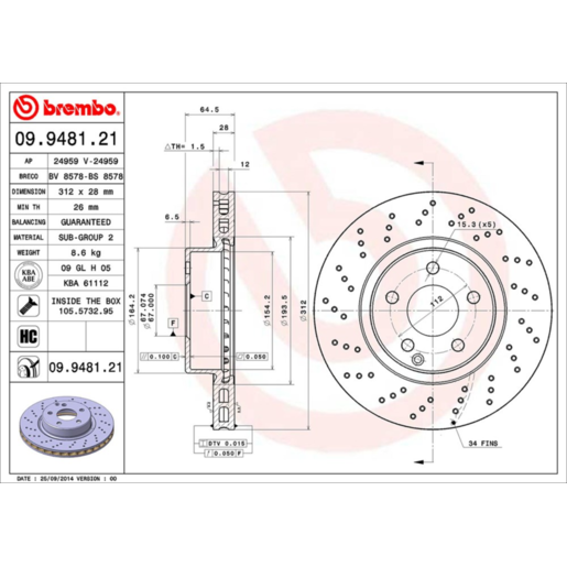 Brembo Disc Brake Rotor Front - 09.9481.21