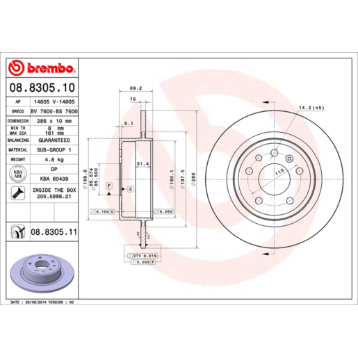 Brembo Disc Brake Rotor Rear - 08.8305.11