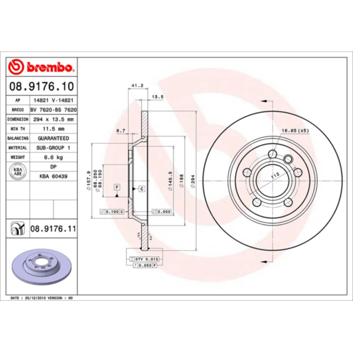 Brembo Disc Brake Rotor Rear - 08.9176.11