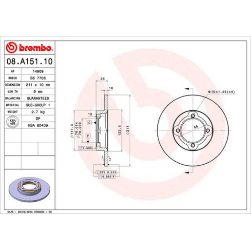 Brembo Disc Brake Rotor Front - 08.A151.10