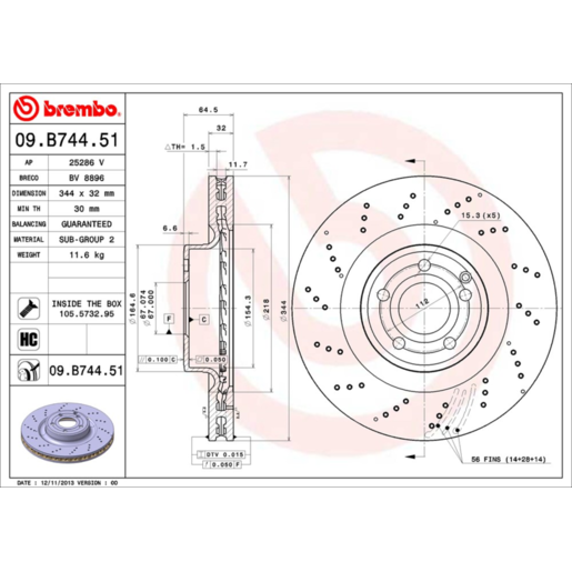 Brembo Disc Brake Rotor Front - 09.B744.51