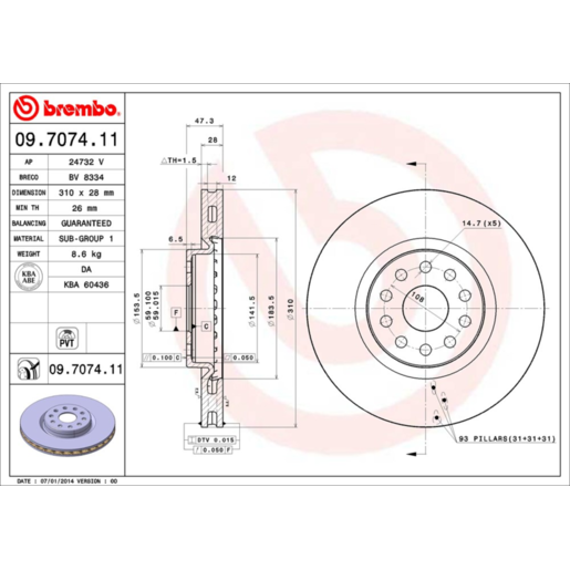 Brembo Disc Brake Rotor Front - 09.7074.11