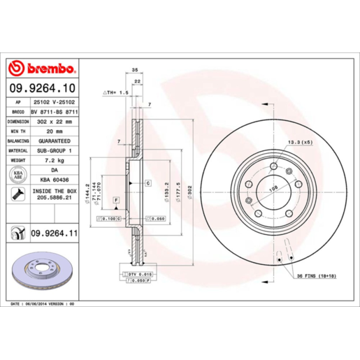 Brembo Disc Brake Rotor Rear - 09.9264.11