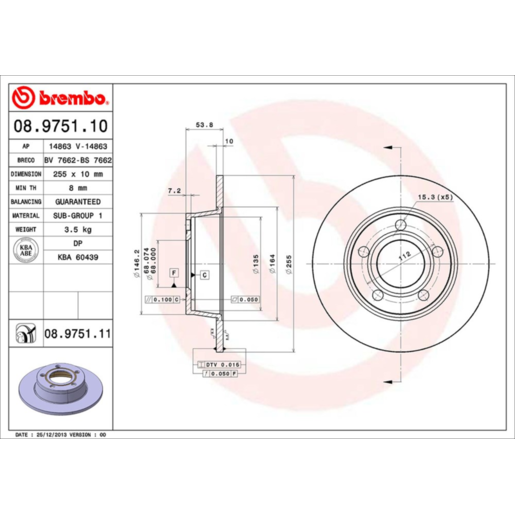 Brembo Disc Brake Rotor Rear - 08.9751.11