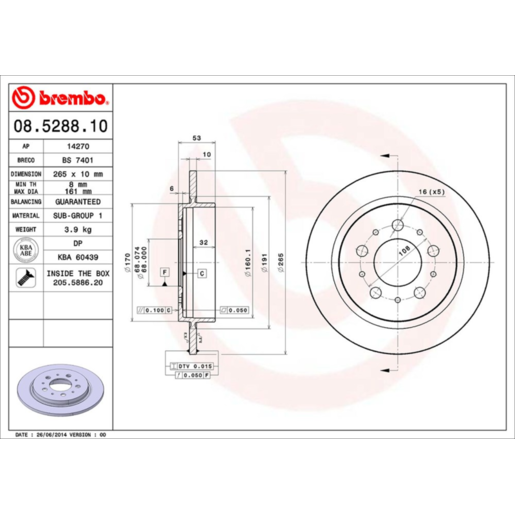 Brembo Disc Brake Rotor Rear - 08.5288.10