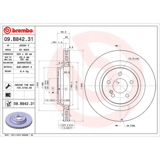 Brembo Disc Brake Rotor Rear - 09.B842.31