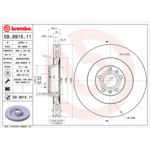 Brembo Disc Brake Rotor Front - 09.9915.11