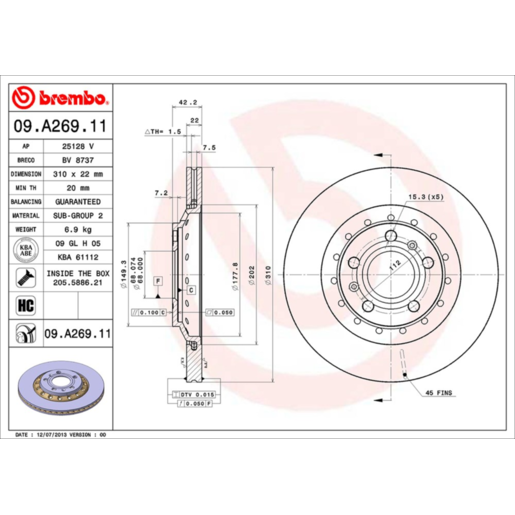 Brembo Disc Brake Rotor Rear - 09.A269.11