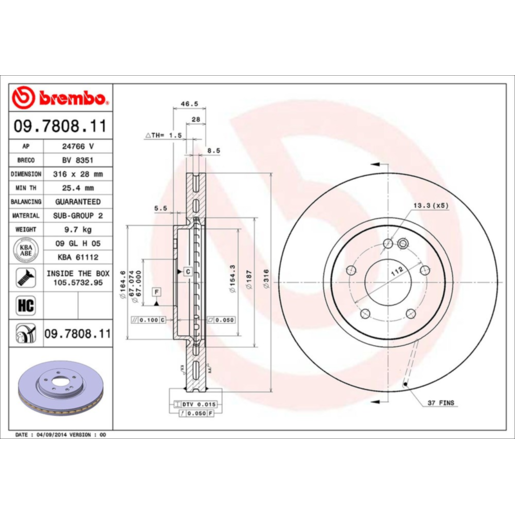 Brembo Disc Brake Rotor Front - 09.7808.11