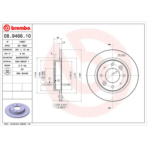 Brembo Disc Brake Rotor Rear - 08.9466.10