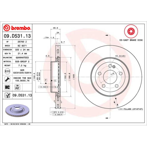 Brembo Disc Brake Rotor Rear - 09.D531.13