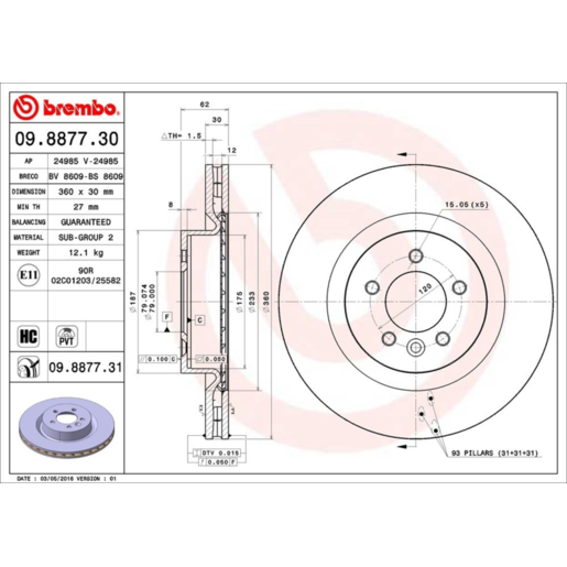 Brembo Disc Brake Rotor Front - 09.8877.31