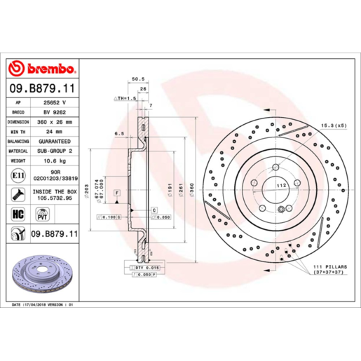 Brembo Disc Brake Rotor Rear - 09.B879.11