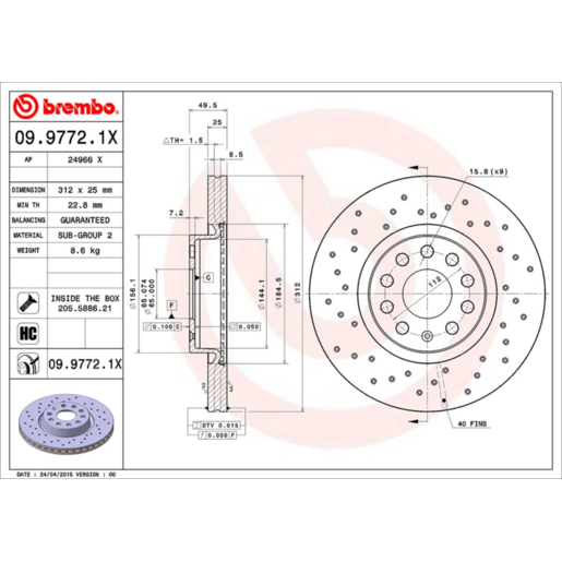 Brembo Disc Brake Rotor Front - 09.9772.1X