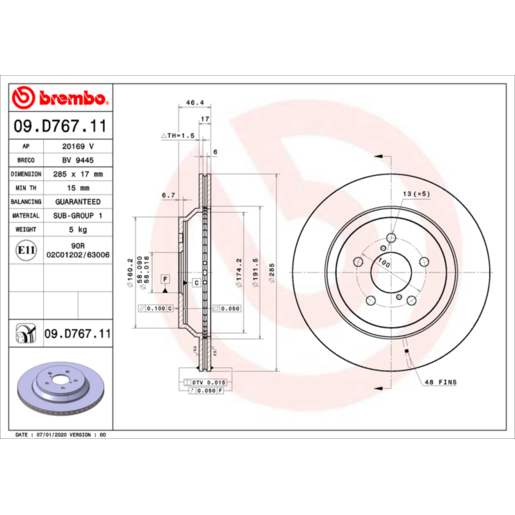 Brembo Disc Brake Rotor Rear - 09.D767.11