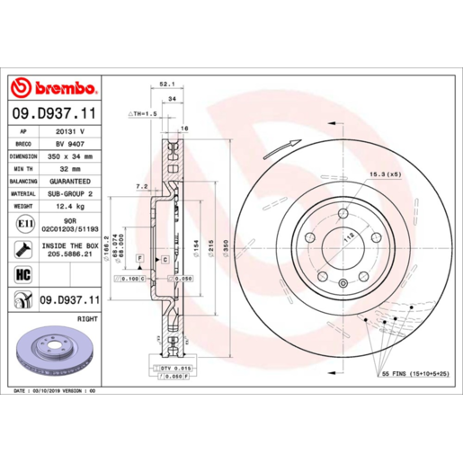 Brembo Disc Brake Rotor Front - 09.D937.11