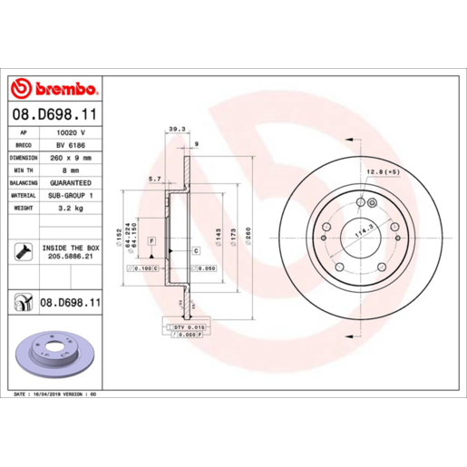 Brembo Disc Brake Rotor Rear - 08.D698.11