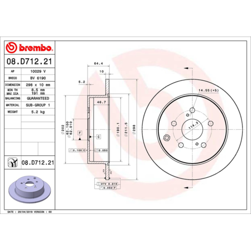 Brembo Disc Brake Rotor Rear - 08.D712.21