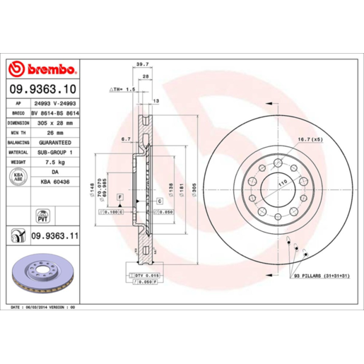 Brembo Disc Brake Rotor Front - 09.9363.11