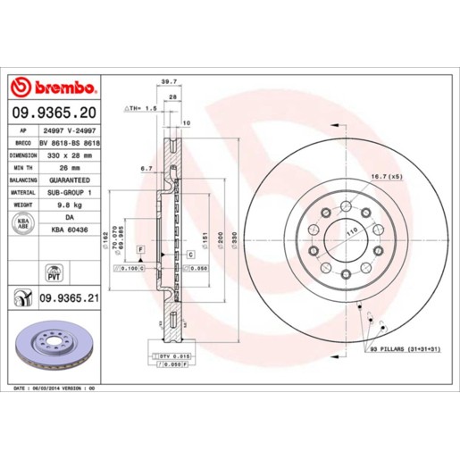 Brembo Disc Brake Rotor Front - 09.9365.21