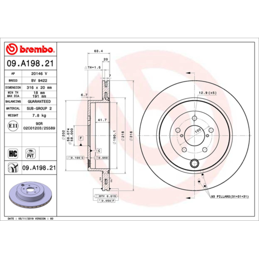 Brembo Disc Brake Rotor Rear - 09.A198.21