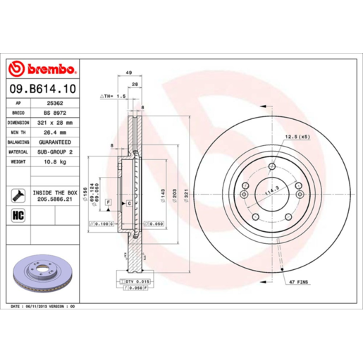 Brembo Disc Brake Rotor Front - 09.B614.10