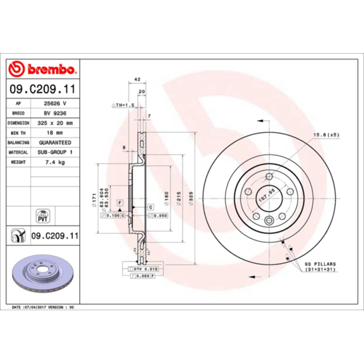 Brembo Disc Brake Rotor Rear - 09.C209.11