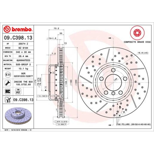 Brembo Disc Brake Rotor Front - 09.C398.13