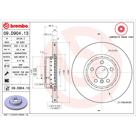 Brembo Disc Brake Rotor Front - 09.D904.13