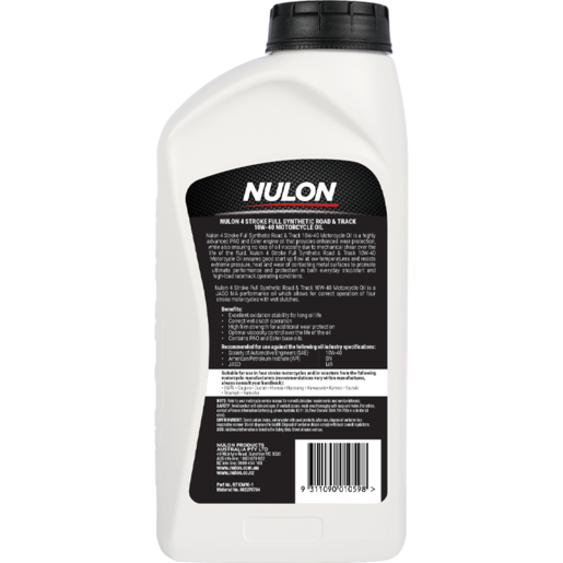 Nulon 4-Stroke 10W-40 Full Synthetic Road & Track Motorcycle Oil 1L - RT10W40-1