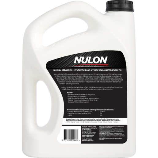 Nulon 4-Stroke 10W-40 Full Synthetic Road & Track Motorcycle Oil 4L - RT10W40-4