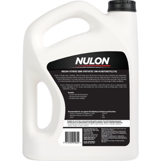 Nulon 4 Stroke 10W-40 Semi Synthetic Motorcycle Oil 4L - SSMC10W40-4