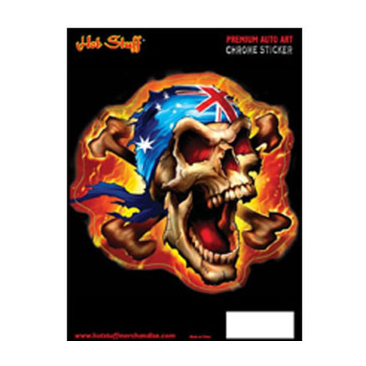 Hot Stuff Chrome Rebel Skull Aussie Sticker - CH101