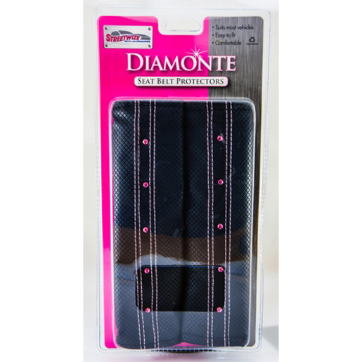 Streetwize Diamante Seat Belt Protectors Black/Pink - SBPDIAMPIN