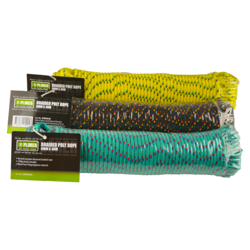 Xplorer Braided Poly Rope 6mm x 40m - XPBPR640