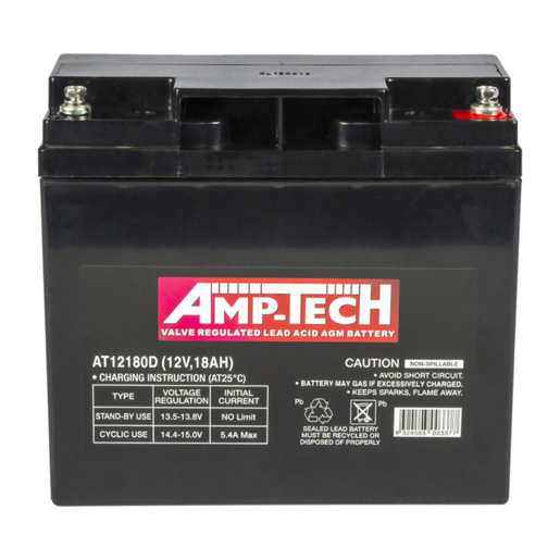 AmpTech Deep Cycle 12V 18AH(C20) VRLA-AGM Battery - AT12180D